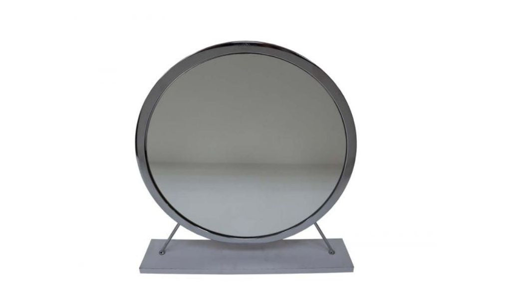 Gray Round Metal Framed Freestanding Mirror
