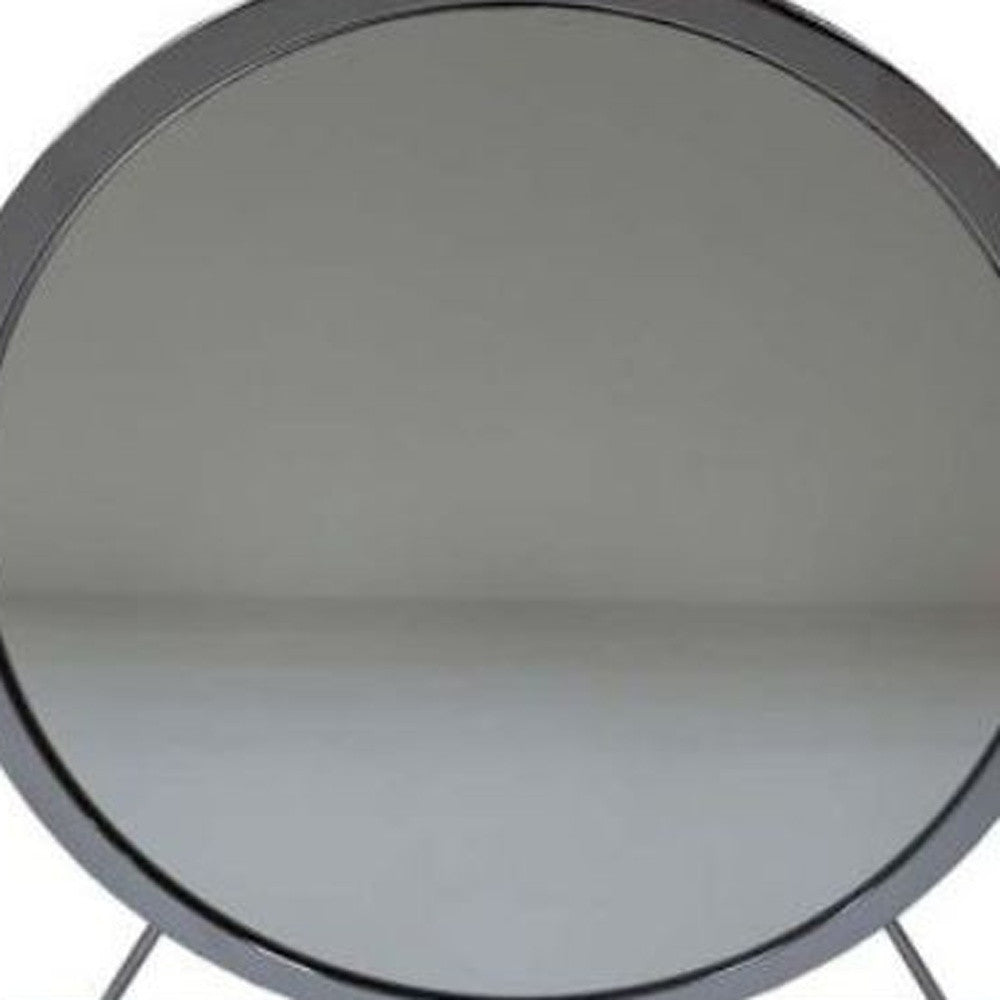 Gray Round Metal Framed Freestanding Mirror