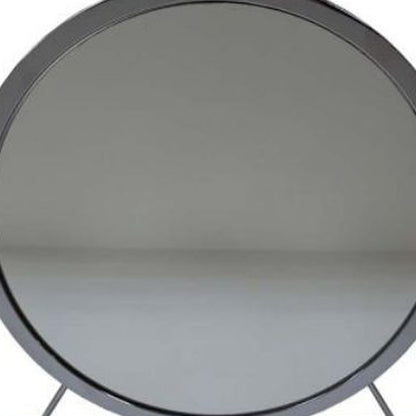 Gray Round Metal Framed Freestanding Mirror