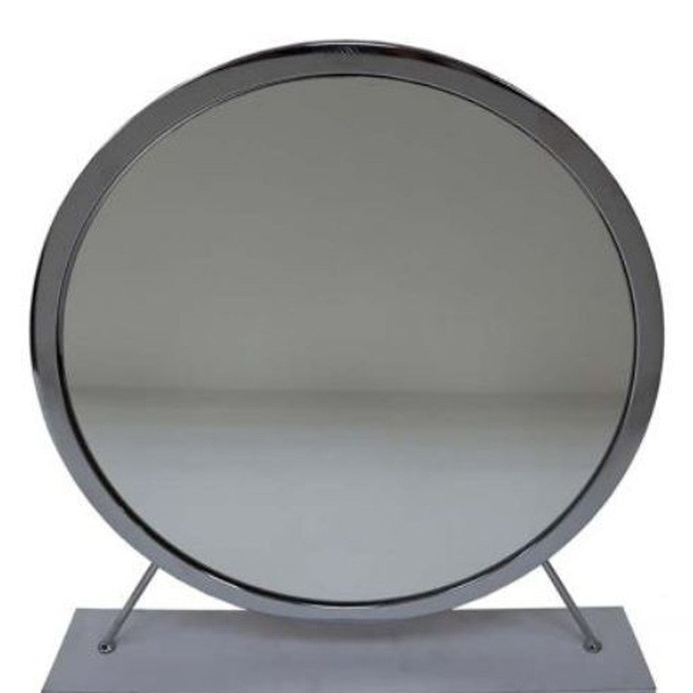 Gray Round Metal Framed Freestanding Mirror
