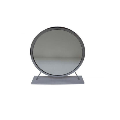 Gray Round Metal Framed Freestanding Mirror