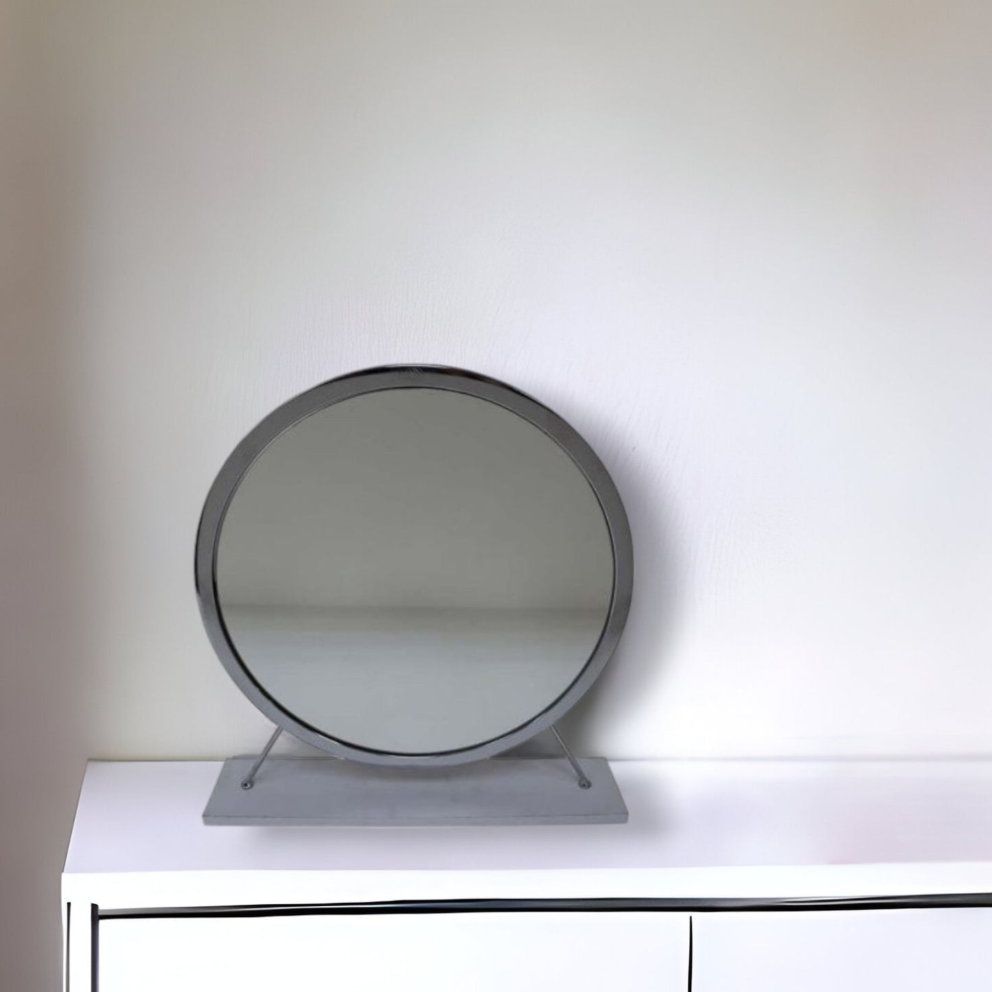 Gray Round Metal Framed Freestanding Mirror