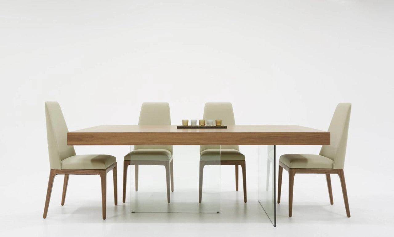 Brown And Clear Glass Dining Table