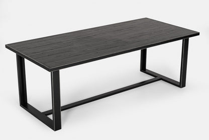 Black Rectangular Solid Manufactured Wood And Iron Dining Table