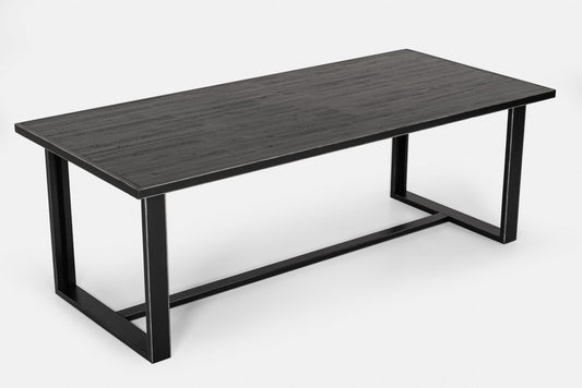 Black Rectangular Solid Manufactured Wood And Iron Dining Table