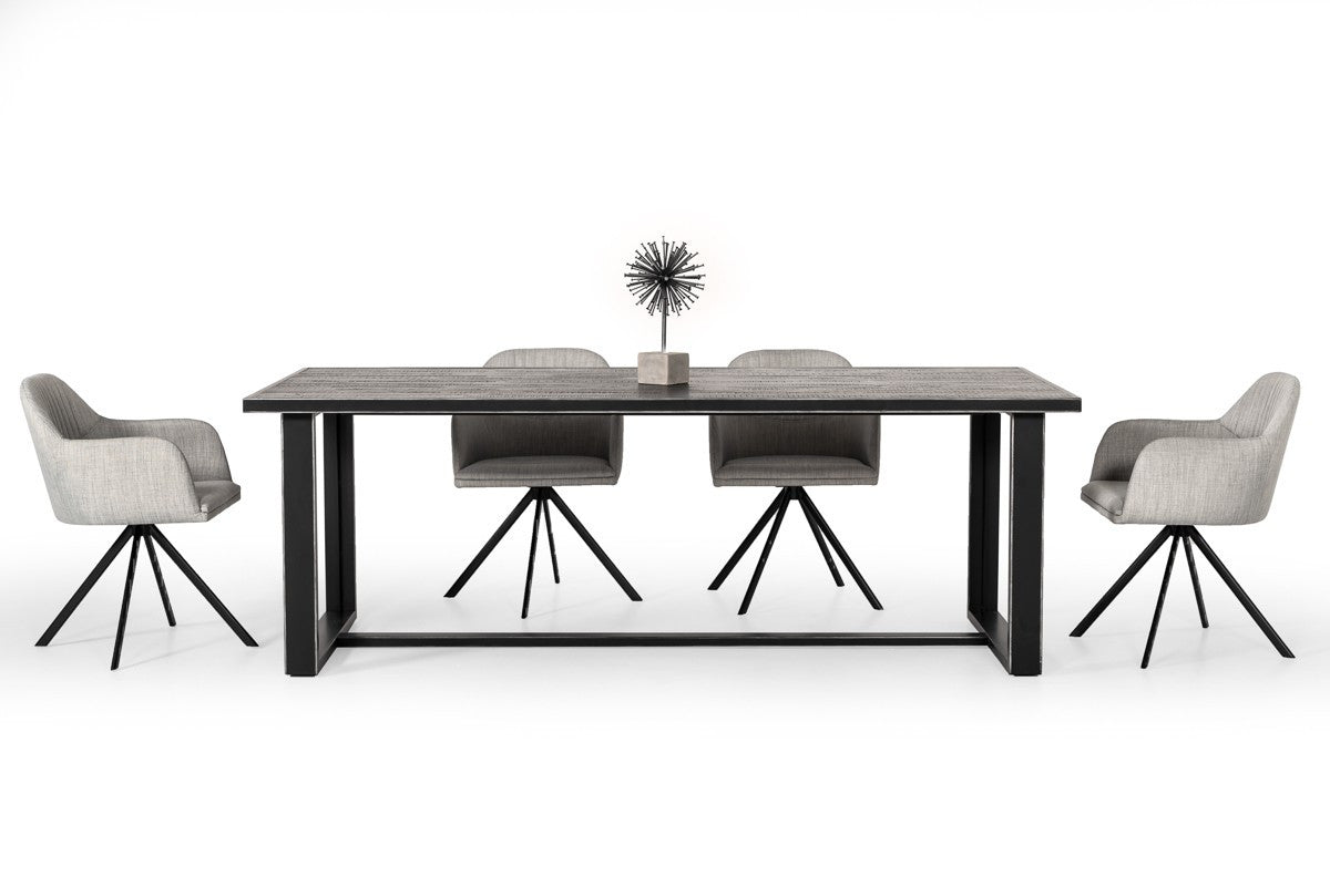 Black Rectangular Solid Manufactured Wood And Iron Dining Table