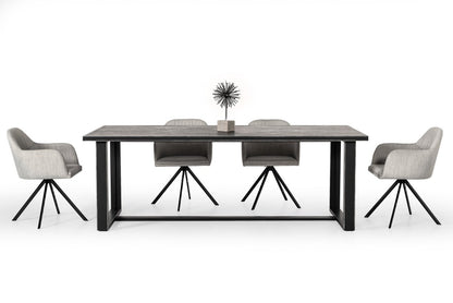 Black Rectangular Solid Manufactured Wood And Iron Dining Table