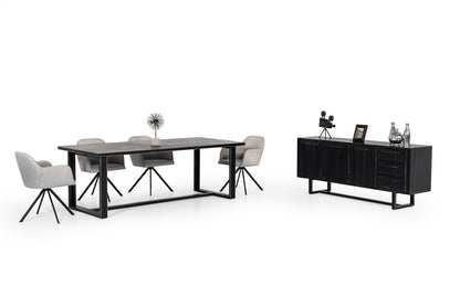 Black Rectangular Solid Manufactured Wood And Iron Dining Table