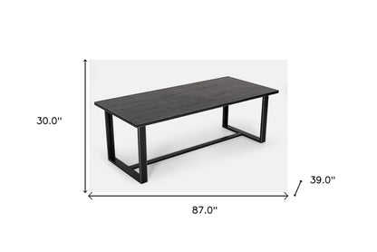 Black Rectangular Solid Manufactured Wood And Iron Dining Table