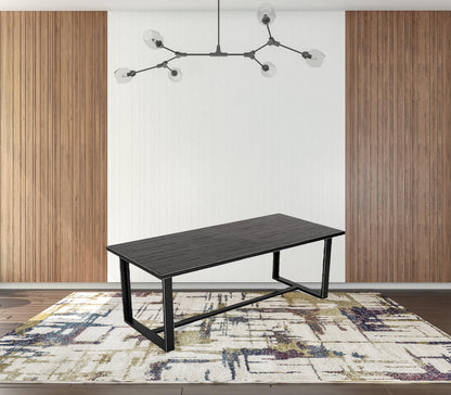 Black Rectangular Solid Manufactured Wood And Iron Dining Table