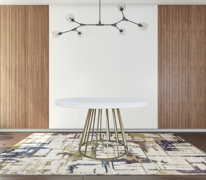 White And Brass Rounded Concrete And Iron Dining Table