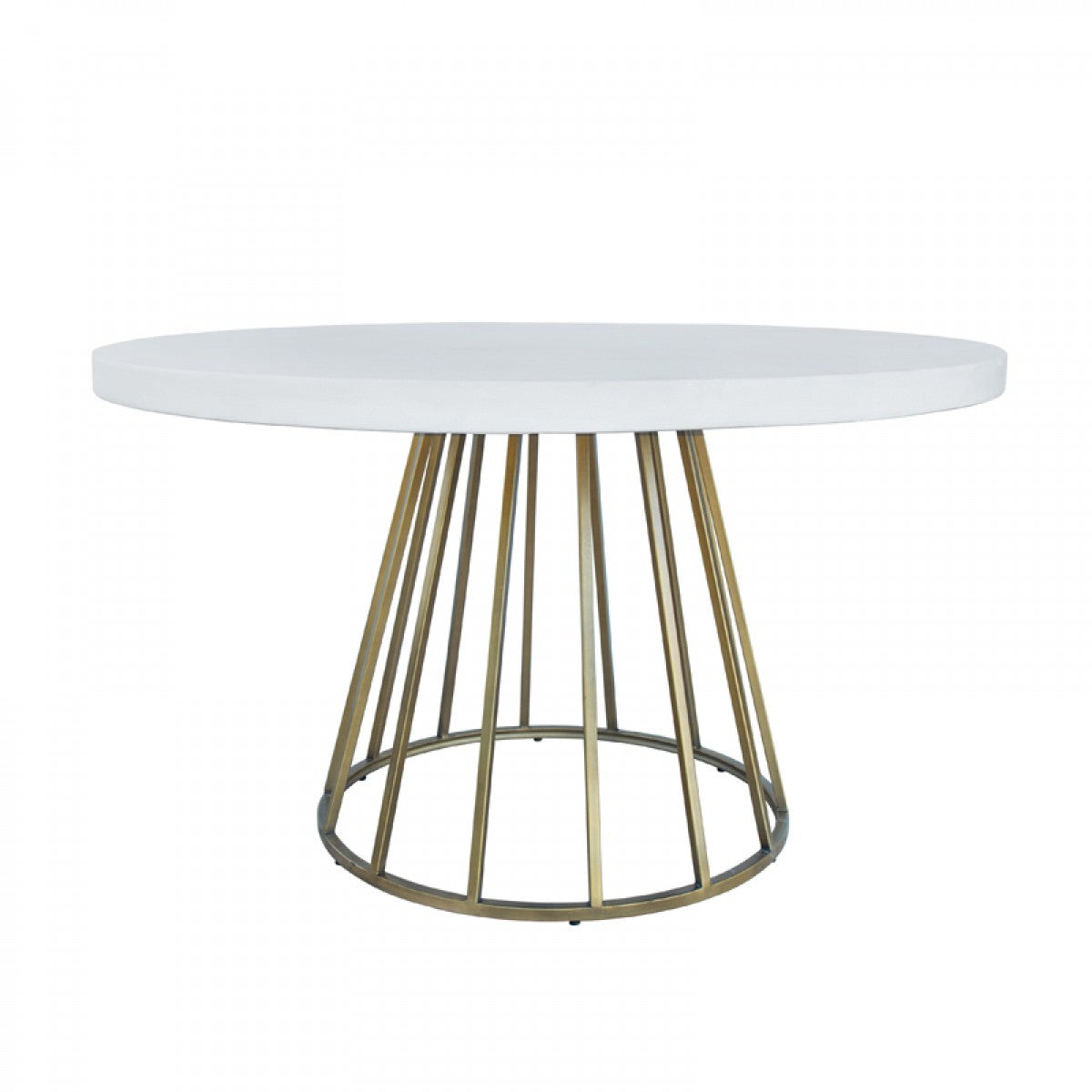 White And Brass Rounded Concrete And Iron Dining Table