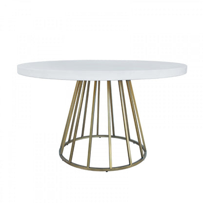 White And Brass Rounded Concrete And Iron Dining Table
