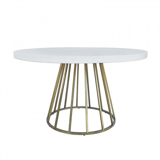 White And Brass Rounded Concrete And Iron Dining Table