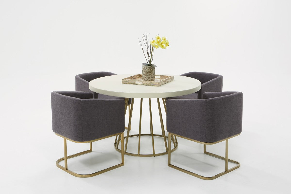 White And Brass Rounded Concrete And Iron Dining Table