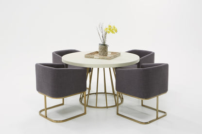 White And Brass Rounded Concrete And Iron Dining Table
