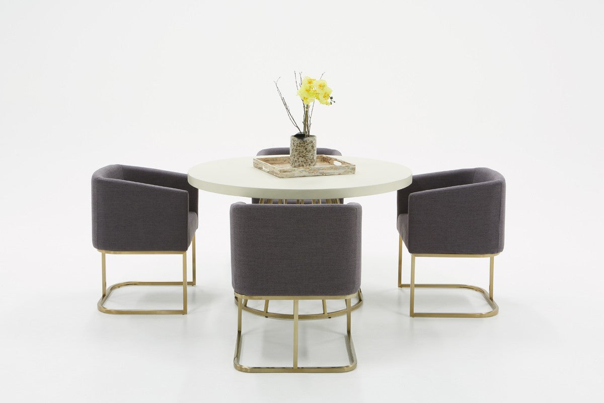 White And Brass Rounded Concrete And Iron Dining Table