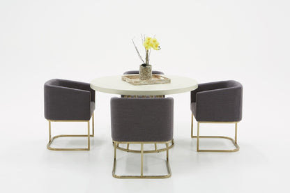 White And Brass Rounded Concrete And Iron Dining Table