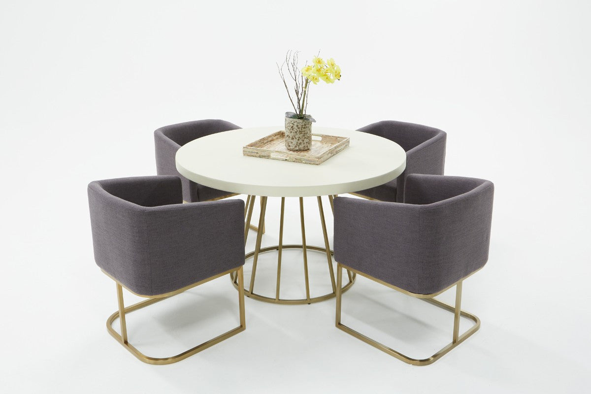 White And Brass Rounded Concrete And Iron Dining Table