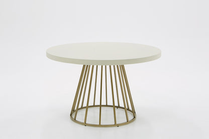 White And Brass Rounded Concrete And Iron Dining Table
