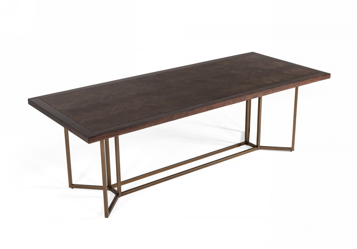 Dark Mango And Brass Rectangular Manufactured Wood And Iron Dining Table