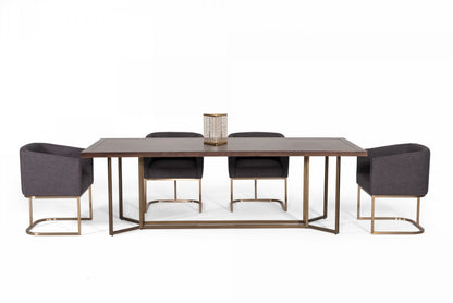 Dark Mango And Brass Rectangular Manufactured Wood And Iron Dining Table