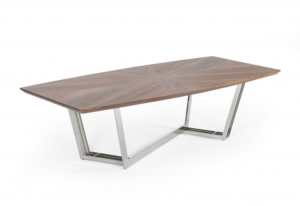 Walnut And Silver Rectangular Manufactured Wood And Iron Dining Table