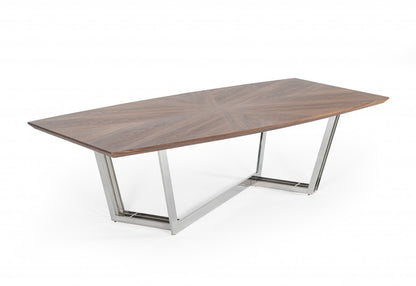 Walnut And Silver Rectangular Manufactured Wood And Iron Dining Table
