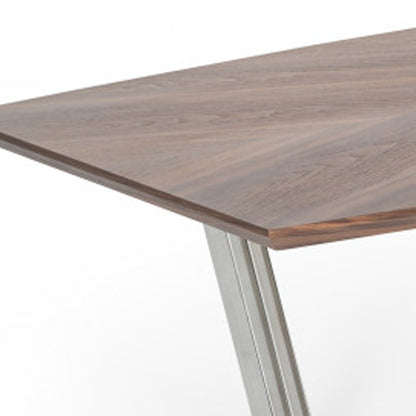 Walnut And Silver Rectangular Manufactured Wood And Iron Dining Table