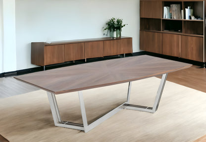 Walnut And Silver Rectangular Manufactured Wood And Iron Dining Table