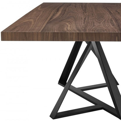 Walnut And Black Rectangular Manufactured Wood And Iron Dining Table