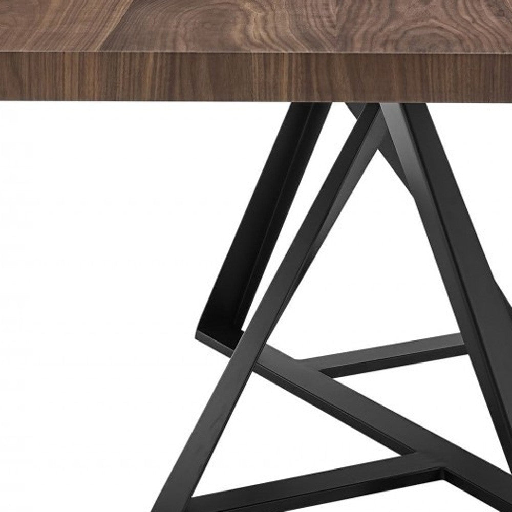 Walnut And Black Rectangular Manufactured Wood And Iron Dining Table