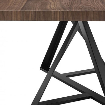 Walnut And Black Rectangular Manufactured Wood And Iron Dining Table