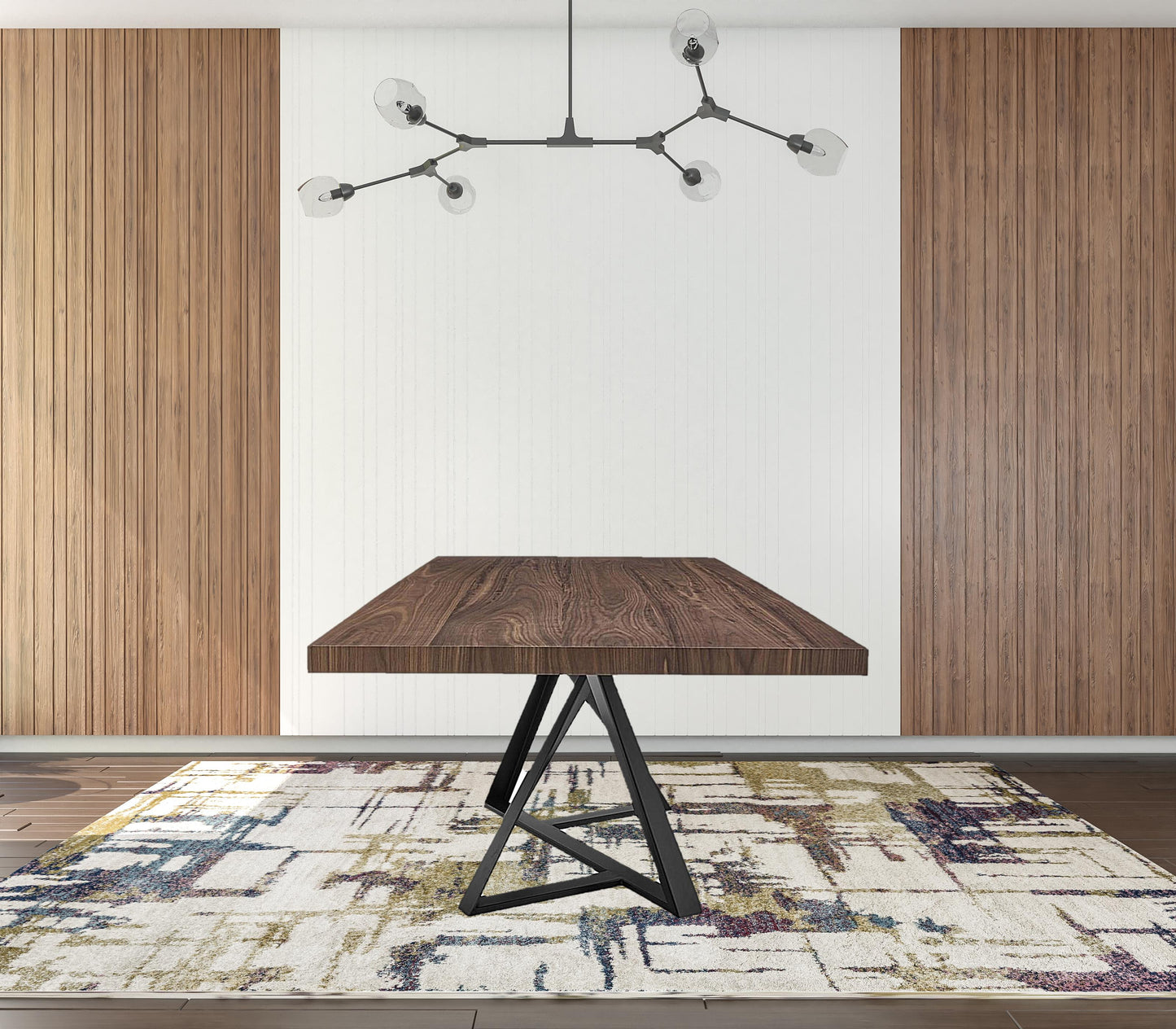 Walnut And Black Rectangular Manufactured Wood And Iron Dining Table