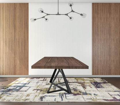 Walnut And Black Rectangular Manufactured Wood And Iron Dining Table