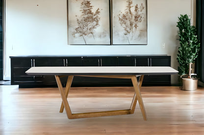 White And Brown Stone Trestle Base Dining Table