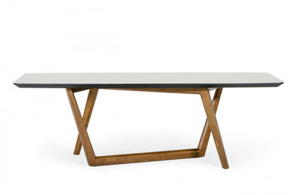White And Brown Stone Trestle Base Dining Table