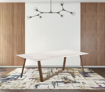 White And Walnut Rectangular Manufactured Wood And Solid Manufactured Wood Dining Table