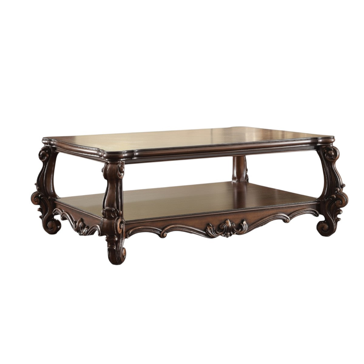Brown & Dark Brown Wood Coffee Table w/ Shelf image 2