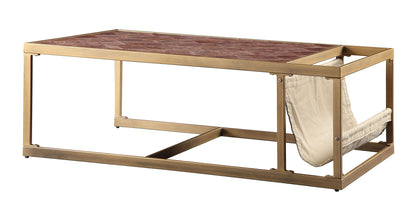 Brass & Retro Brown Leather Coffee Table