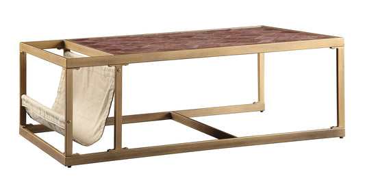 Brass & Retro Brown Leather Coffee Table