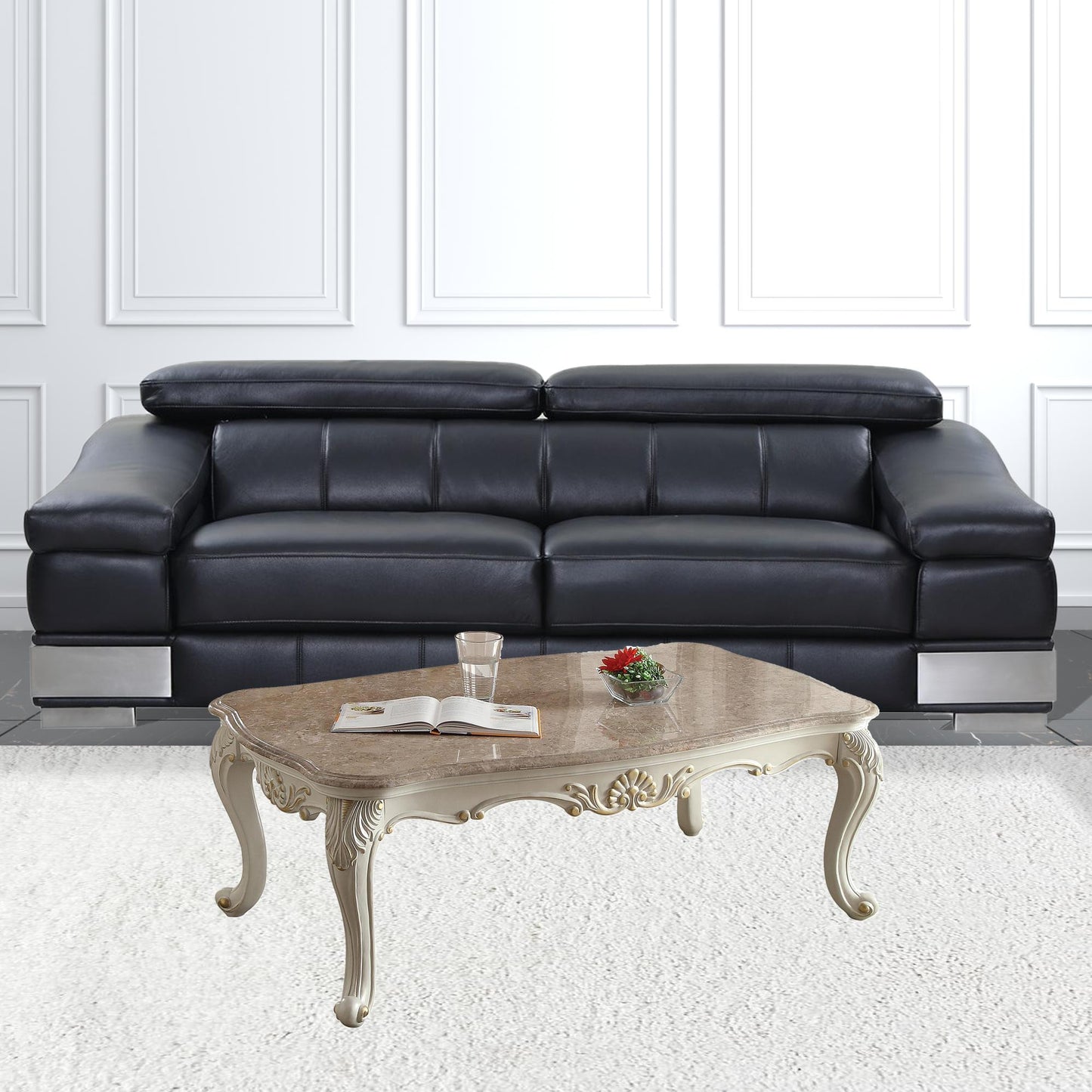 Pearl White & Marble Faux Marble Coffee Table