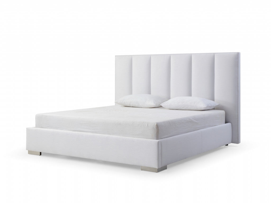 White Ribbed Texture Velvet Upholstered Queen Bed