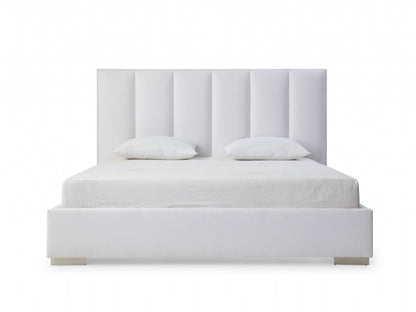 White Ribbed Texture Velvet Upholstered Queen Bed