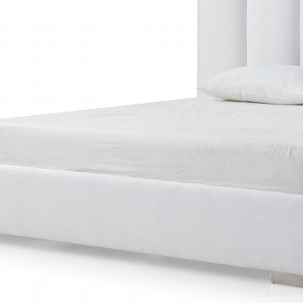 White Ribbed Texture Velvet Upholstered Queen Bed