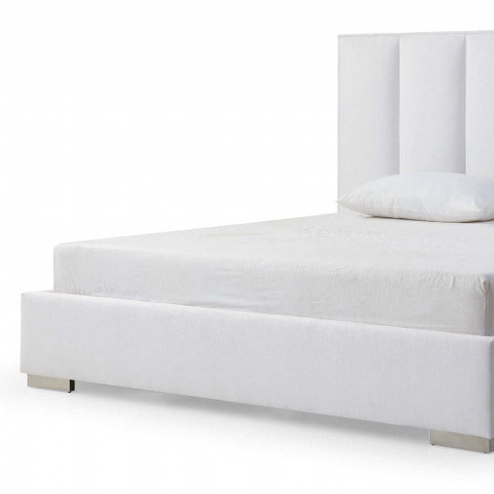 White Ribbed Texture Velvet Upholstered Queen Bed
