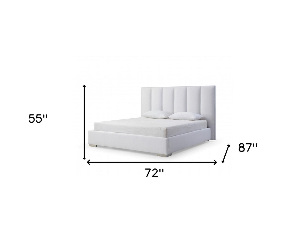 White Ribbed Texture Velvet Upholstered Queen Bed