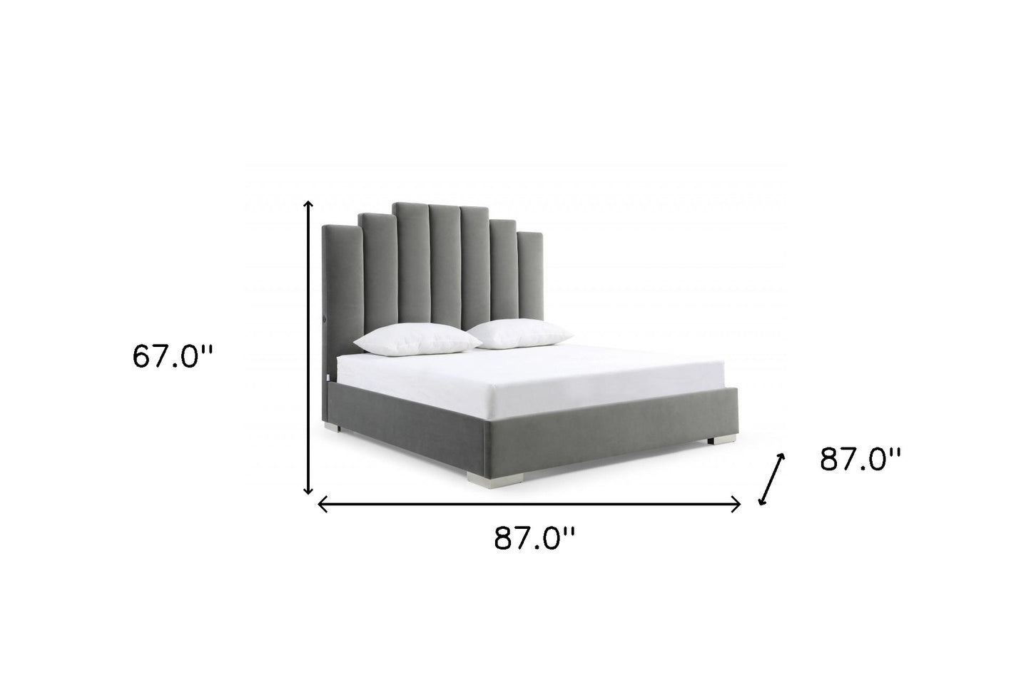Grey Upholstered Vertical Channel Velvet Queen Bed
