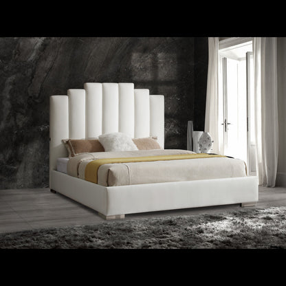 Queen White Vertical Channel Faux Leather Bed
