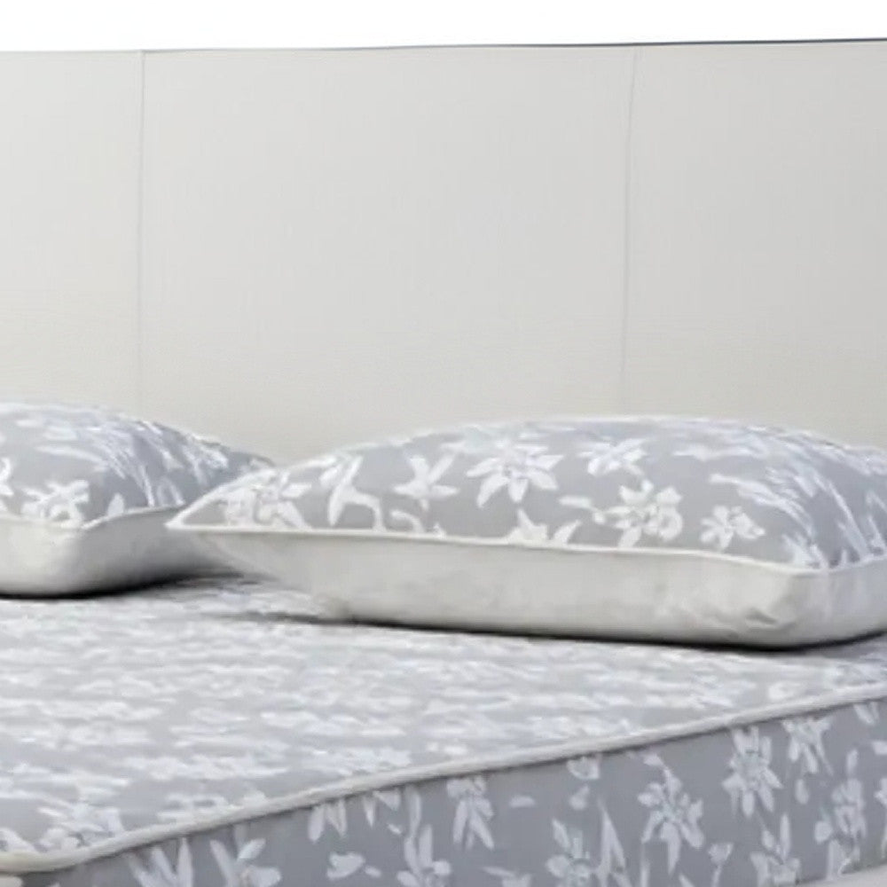 White Wood & Faux Leather King Bed w/ USB